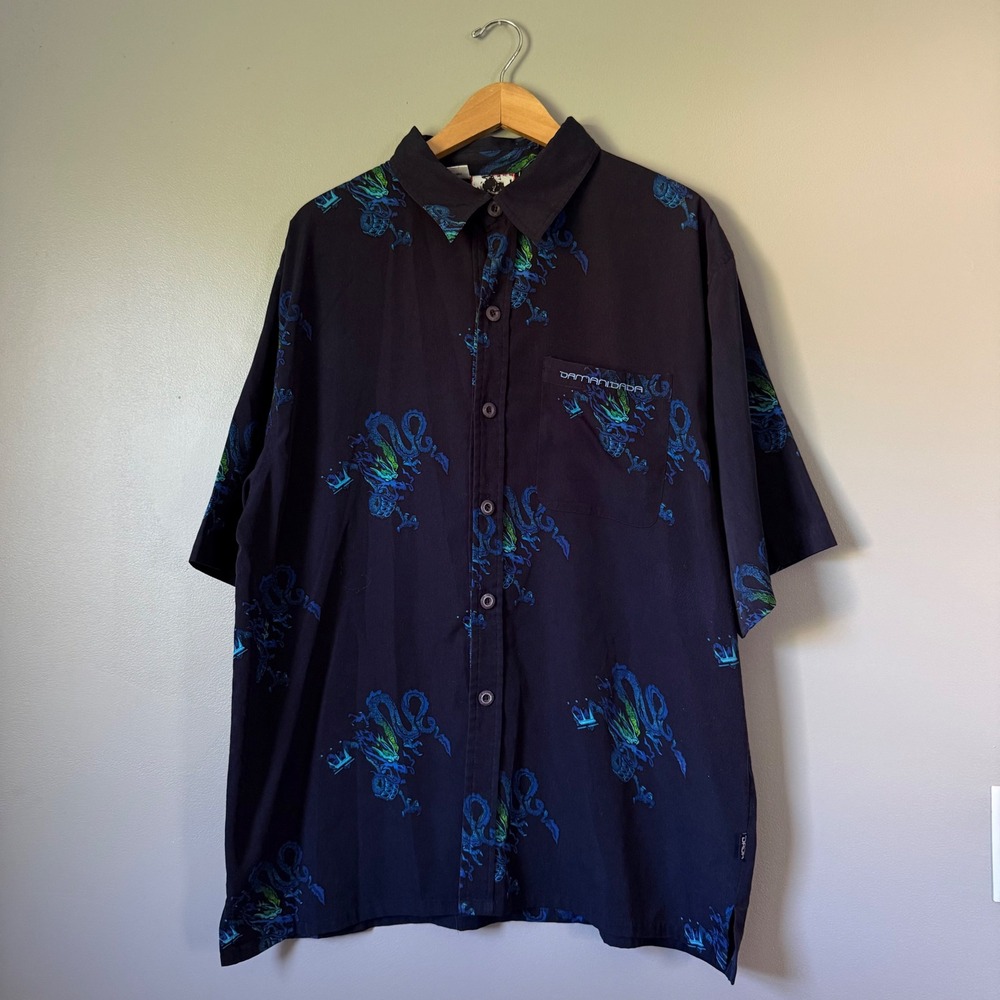 Vintage Y2K Dragon Print Damani Dada Button Down Shirt XL